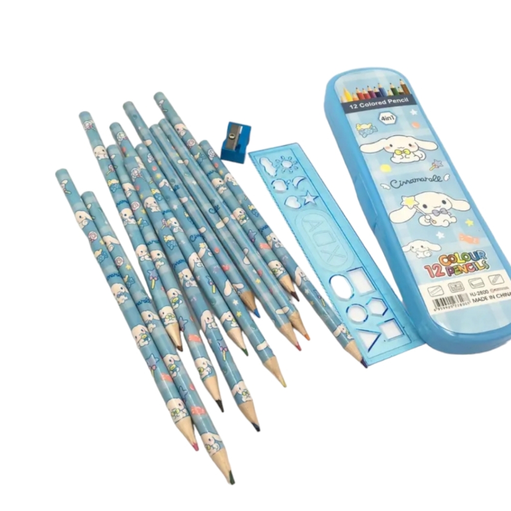 Cinnomoroll Color Pencil Set (12) With Sharpener and Ruler